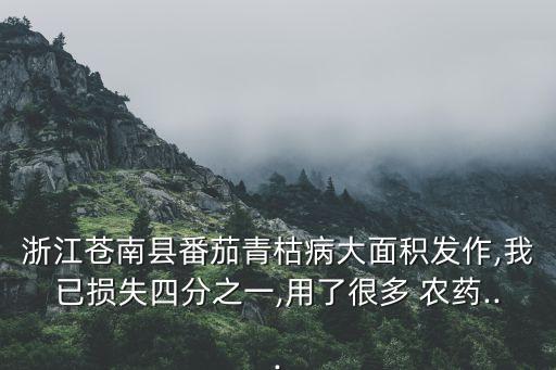 浙江蒼南縣番茄青枯病大面積發作,我已損失四分之一,用了很多 農藥...